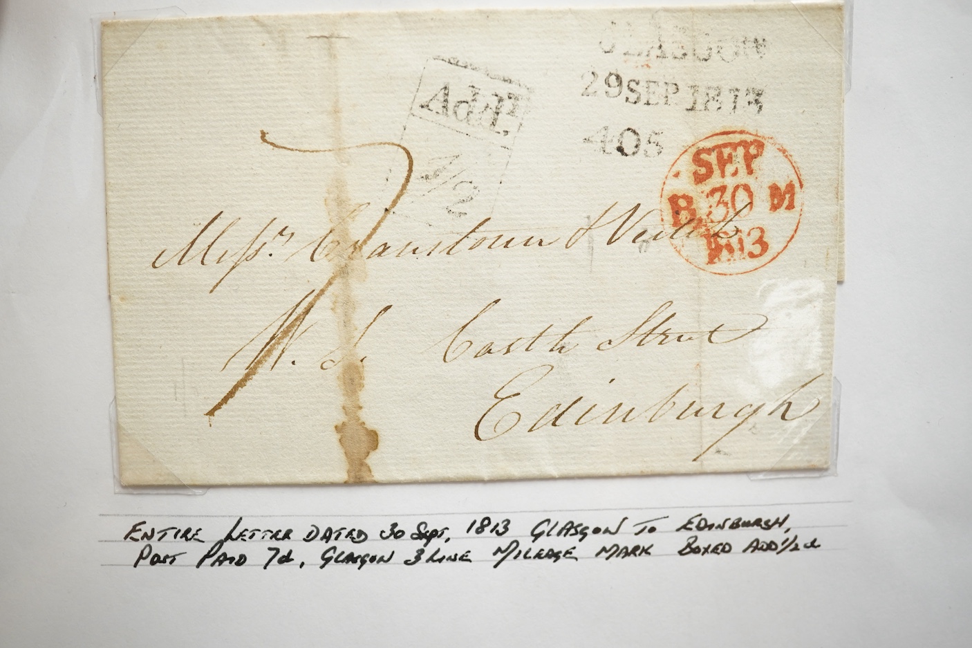 A collection of fifty early nineteenth century Georgian and Victorian franked postal covers, Victoria pre-paid ‘letter cards’ and post cards, railway Dividend Statement, Registered Letters, Fire Office statements, letter